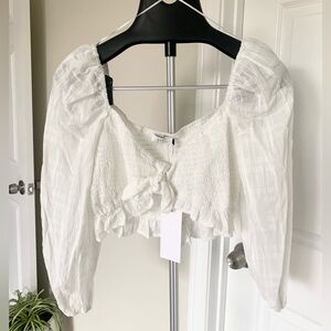 Lush Long Sleeve Smocked Tie Front Crop Top